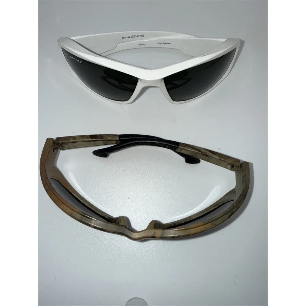 2 pairs Edge Eyewear Polarized Wrap Sunglasses White Brazeau & Camo Dakura